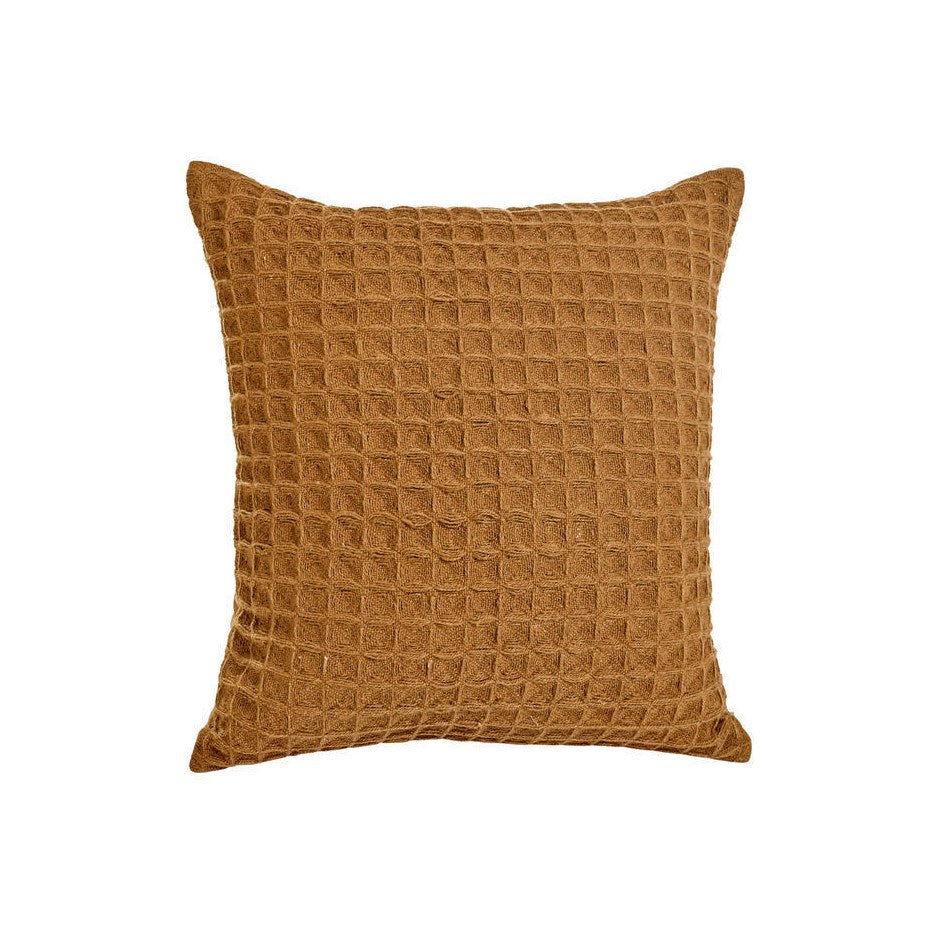 Coussin en coton gaufré brun sepia
