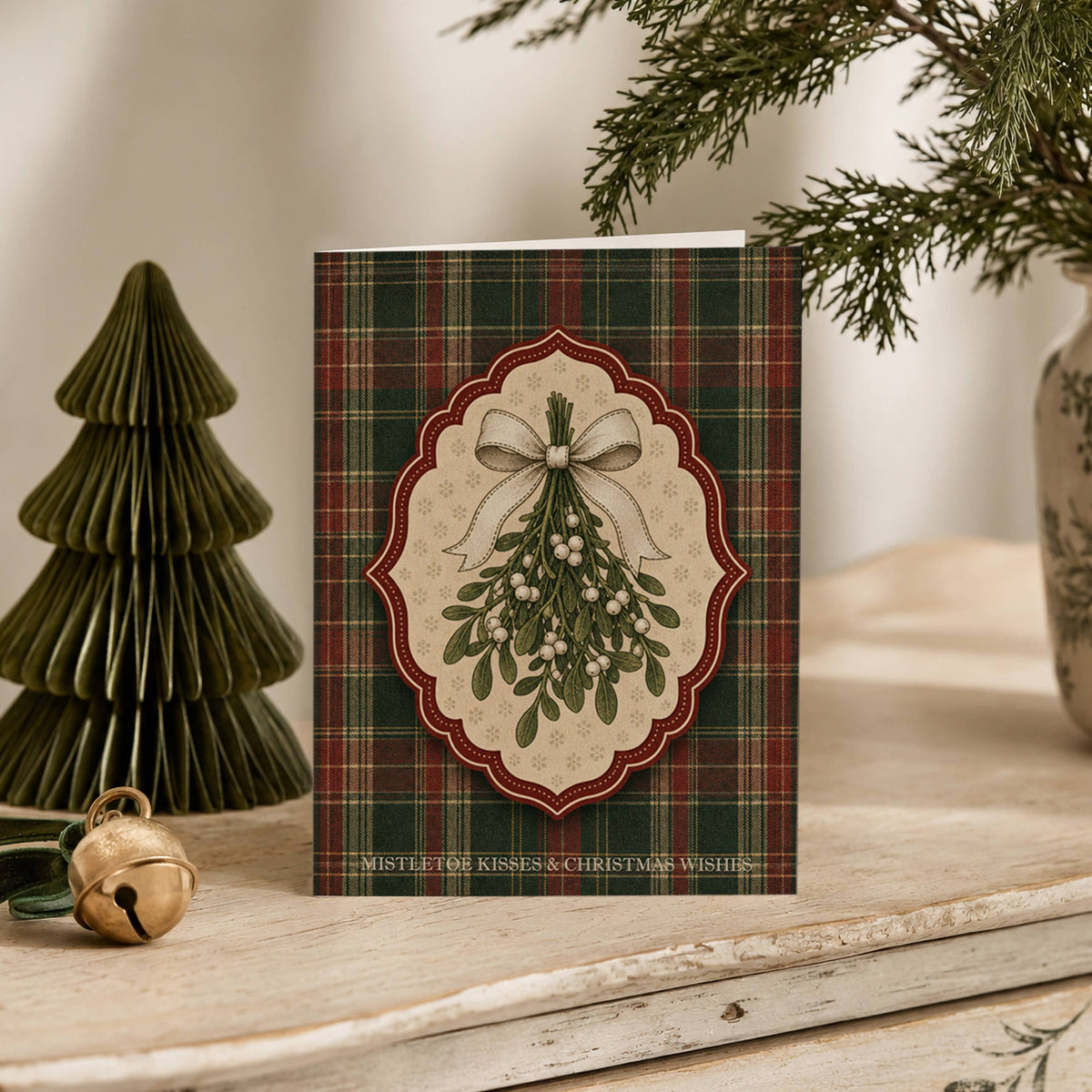 Carte de Noël au gui tartan