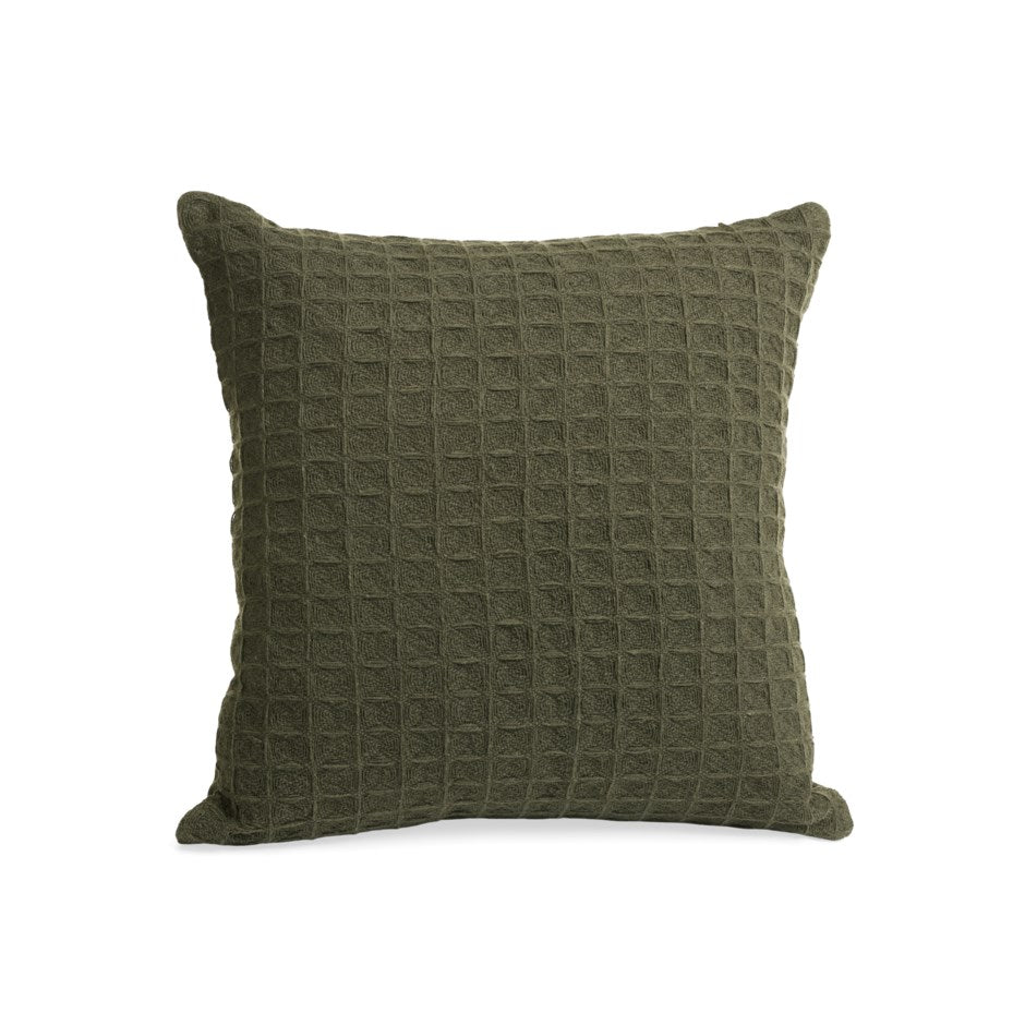 Coussin en coton gaufré vert olive