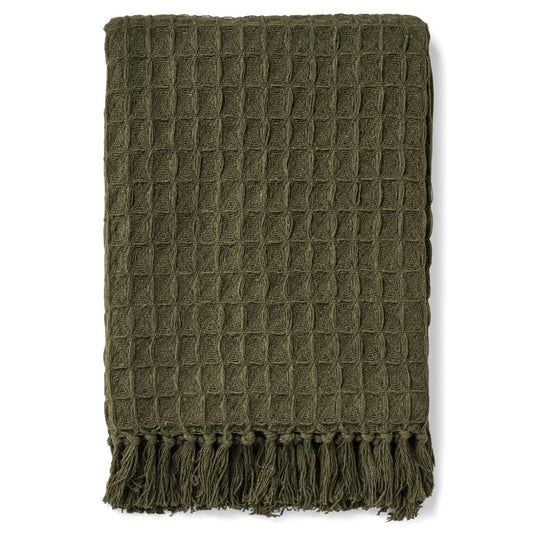 Jeté en coton gaufré vert olive