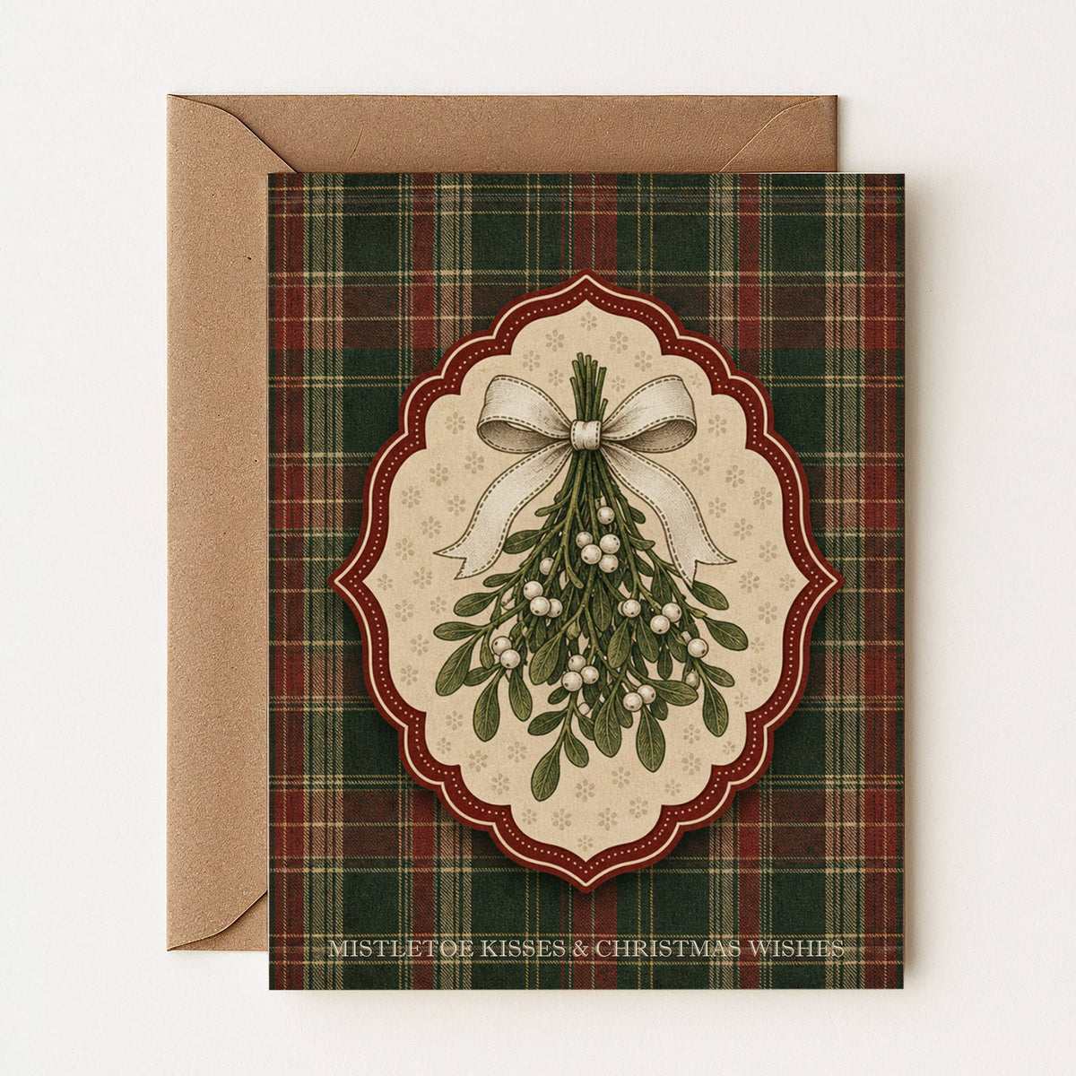 Carte de Noël au gui tartan