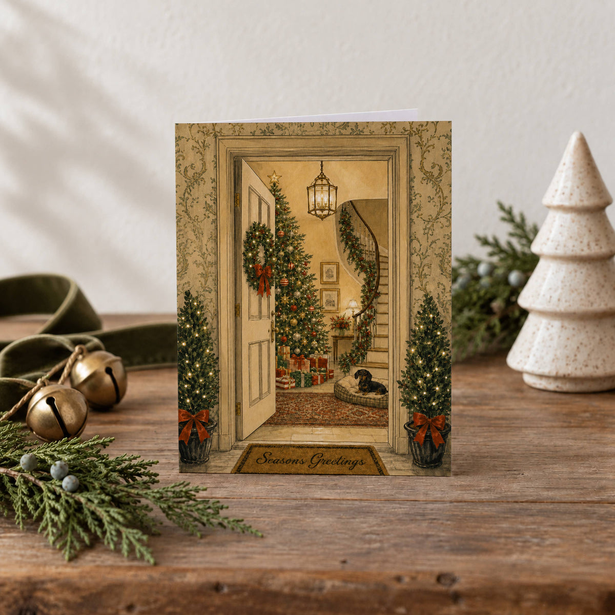 Carte de teckel « Noël à la maison »