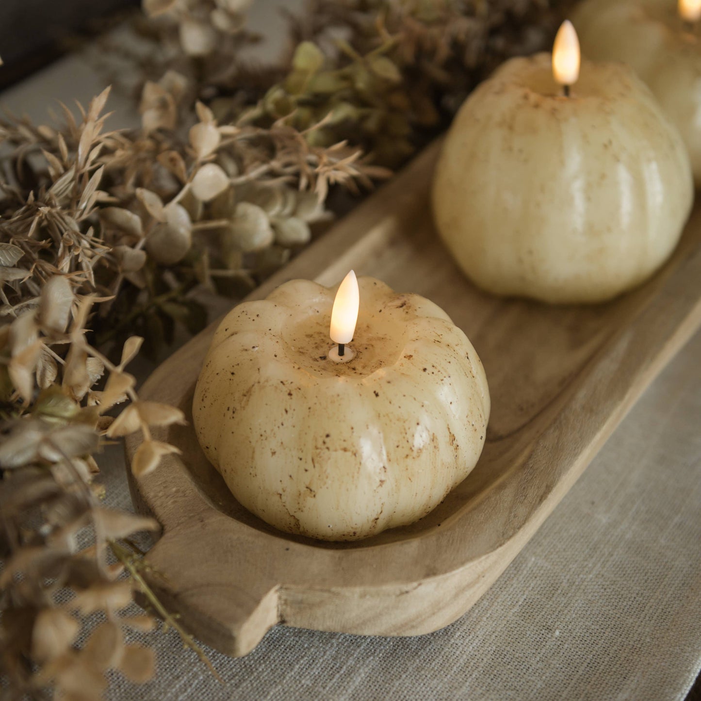 Bougie citrouille courte à flamme 3D crème de 3 pouces