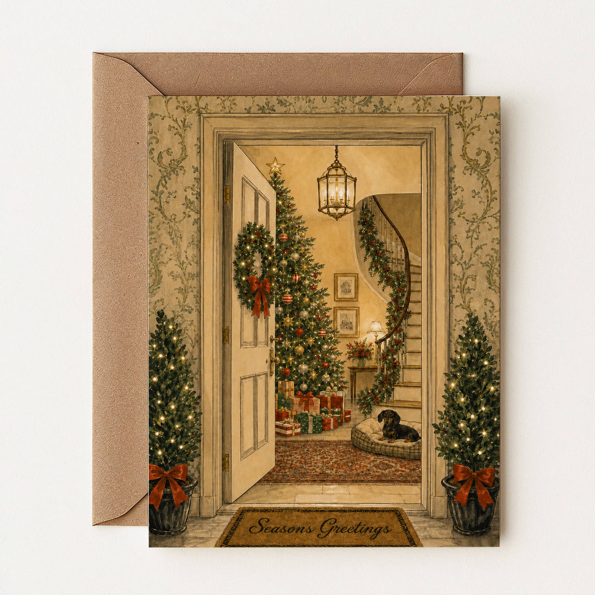 Carte de teckel « Noël à la maison »