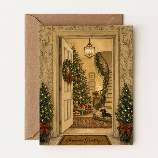 Carte de teckel « Noël à la maison »