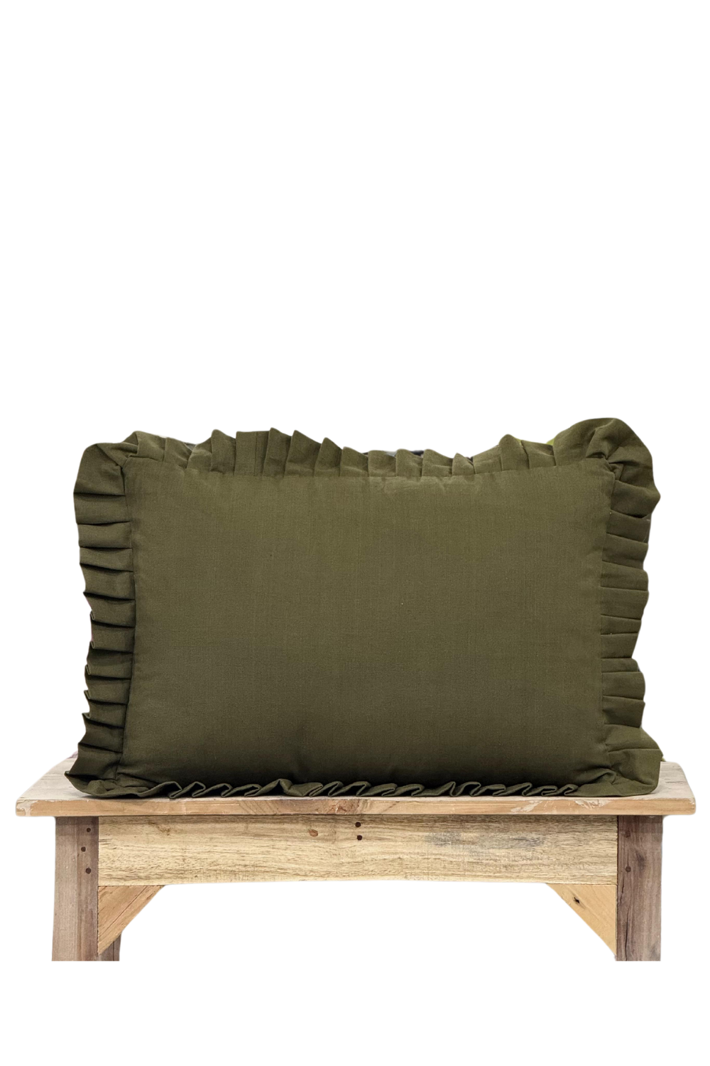 Housse de Coussin Lombaire à Volants Vert Olive Foncé